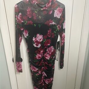 bebe Black Floral Long Sleeve Dress